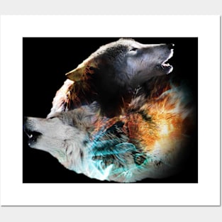 Yin-Yang Wolf, Ice Fire Smoke Wolves Posters and Art